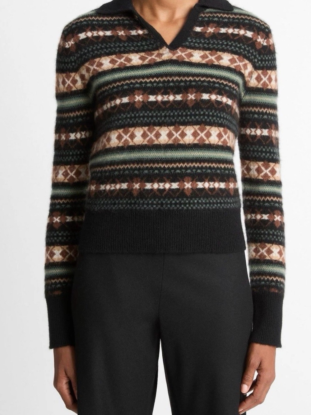 Vince Fair Isle Cashmere Polo Sweater Size Small